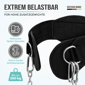 Dip Belt with Chain, 3 Carabiners and Unique Flaps